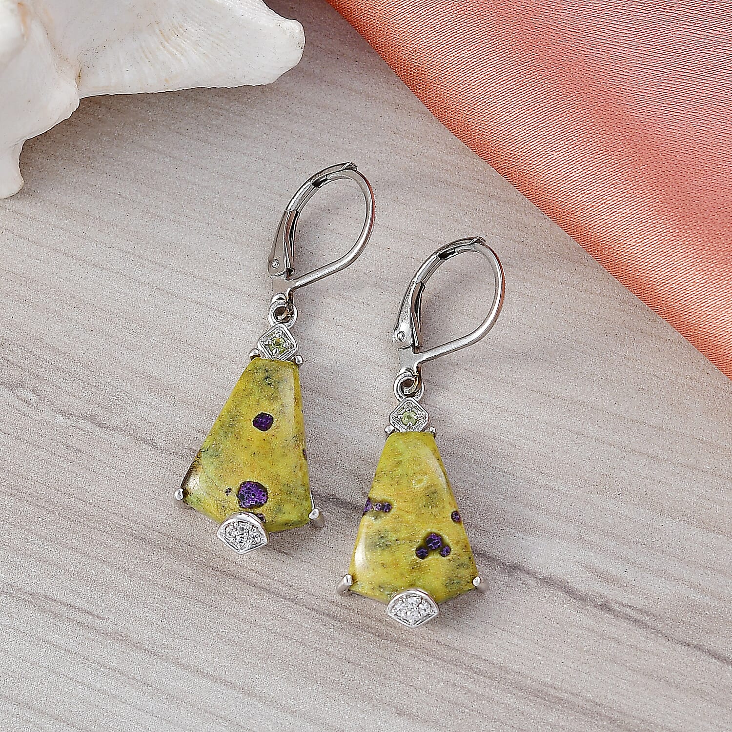 EverTrue Tasmanian Stichtite and Multi Gemstone 12.00 ctw Earthborn Grace Royal Shield Earrings in Platinum Bond