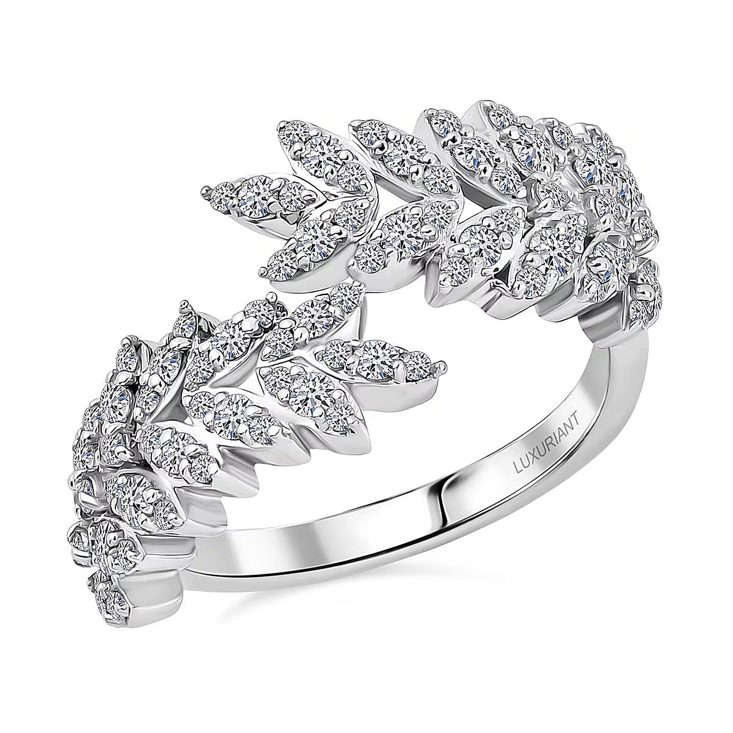 Luxuriant Lab Grown Diamond G-H SI 1.00 ctw Whispering Leaves Ring in Rhodium Over Sterling Silver (Size 10.0)