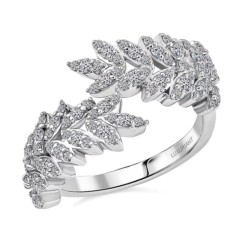 Luxuriant Lab Grown Diamond G-H SI 1.00 ctw Whispering Leaves Ring in Rhodium Over Sterling Silver (Size 10.0)
