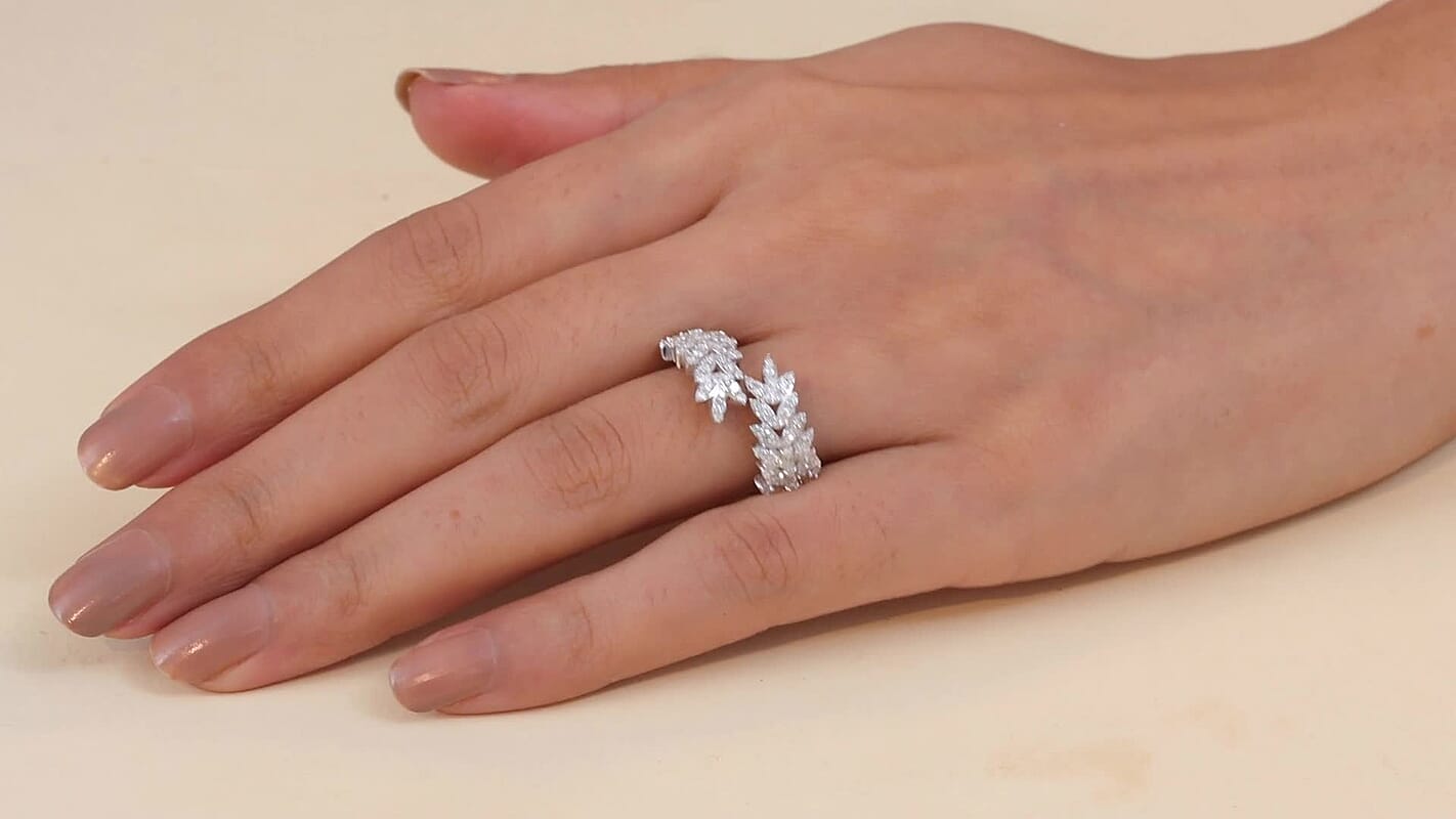 Luxuriant Lab Grown Diamond  Fancy Ring in Rhodium OverSterling Silver 0.99 ctw