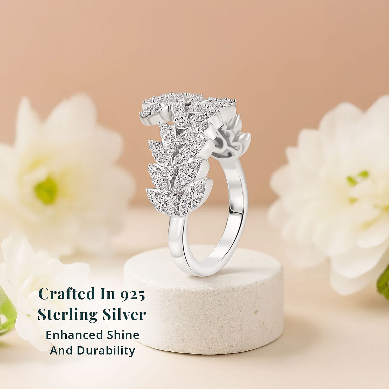 Luxuriant Lab Grown Diamond G-H SI 1.00 ctw Whispering Leaves Ring in Rhodium Over Sterling Silver (Size 10.0)