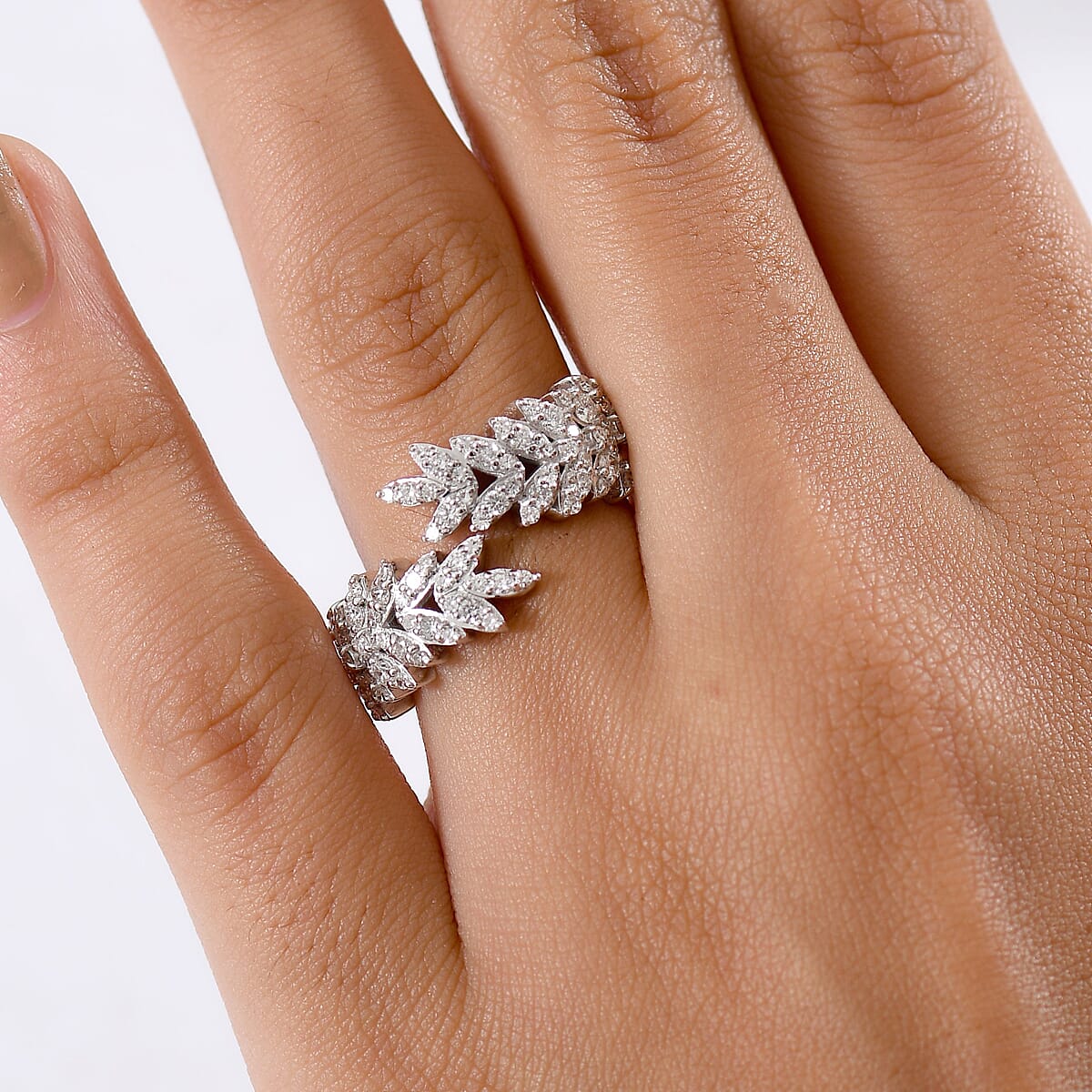 Luxuriant Lab Grown Diamond  Fancy Ring in Rhodium OverSterling Silver 0.99 ctw image number 2