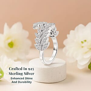 Luxuriant Lab Grown Diamond G-H SI 1.00 ctw Whispering Leaves Ring in Rhodium Over Sterling Silver (Size 10.0)
