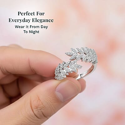 Luxuriant Lab Grown Diamond G-H SI 1.00 ctw Whispering Leaves Ring in Rhodium Over Sterling Silver (Size 10.0)