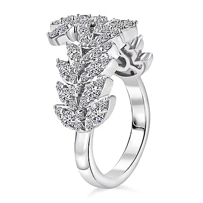Luxuriant Lab Grown Diamond G-H SI 1.00 ctw Whispering Leaves Ring in Rhodium Over Sterling Silver (Size 10.0)