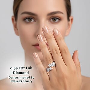 Luxuriant Lab Grown Diamond G-H SI 1.00 ctw Whispering Leaves Ring in Rhodium Over Sterling Silver (Size 6.0)