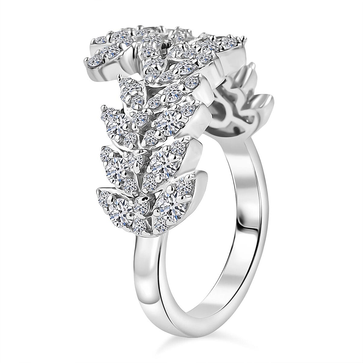 Luxuriant Lab Grown Diamond G-H SI 1.00 ctw Whispering Leaves Ring in Rhodium Over Sterling Silver (Size 6.0) image number 3