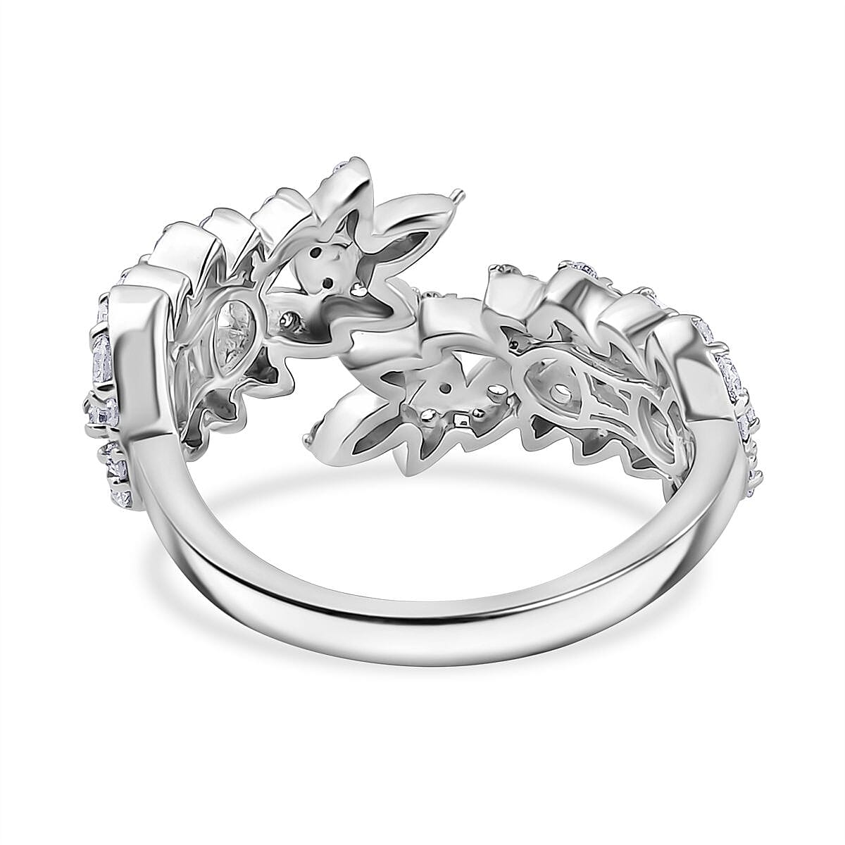 Luxuriant Lab Grown Diamond G-H SI 1.00 ctw Whispering Leaves Ring in Rhodium Over Sterling Silver (Size 6.0) image number 4