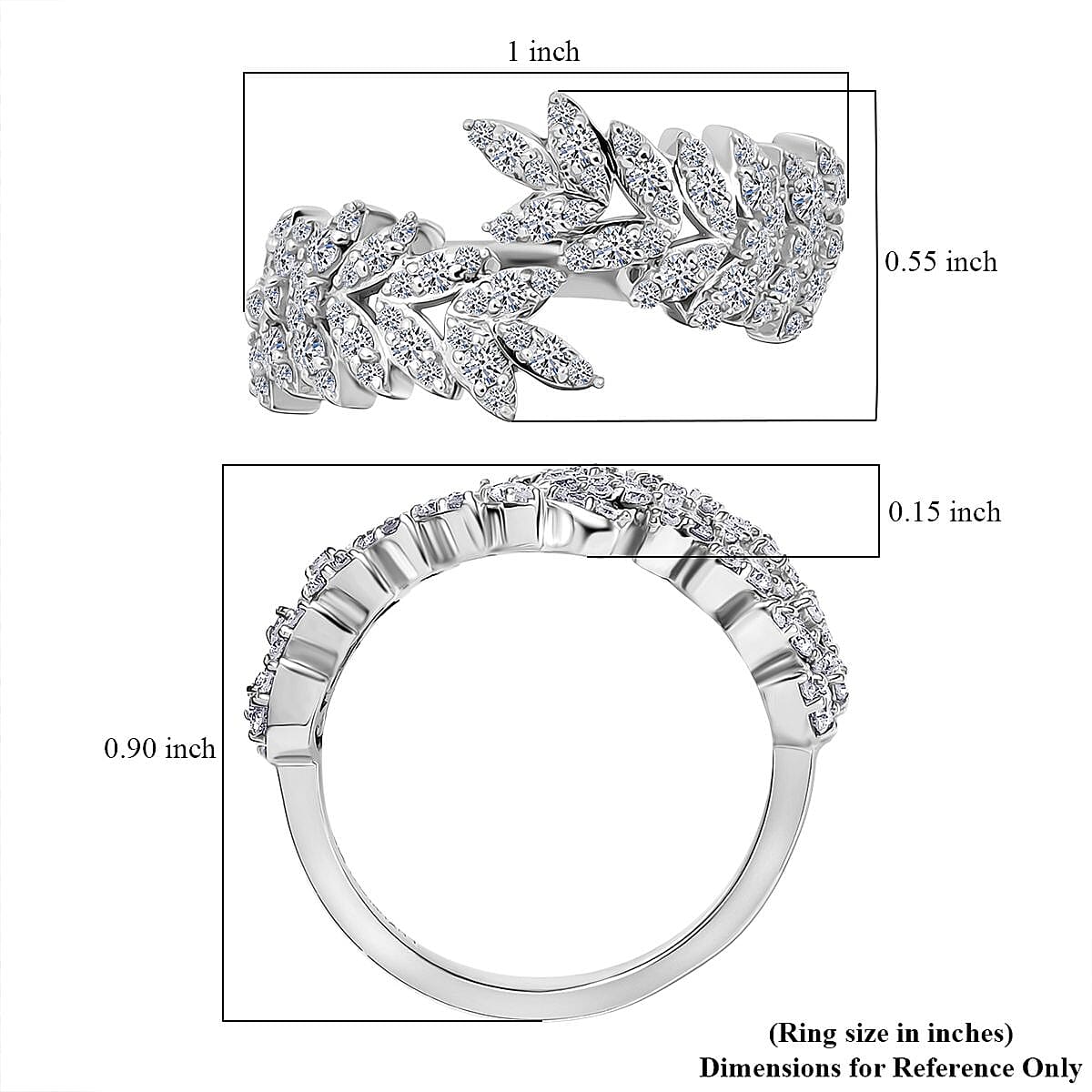 Luxuriant Lab Grown Diamond G-H SI 1.00 ctw Whispering Leaves Ring in Rhodium Over Sterling Silver (Size 6.0) image number 5