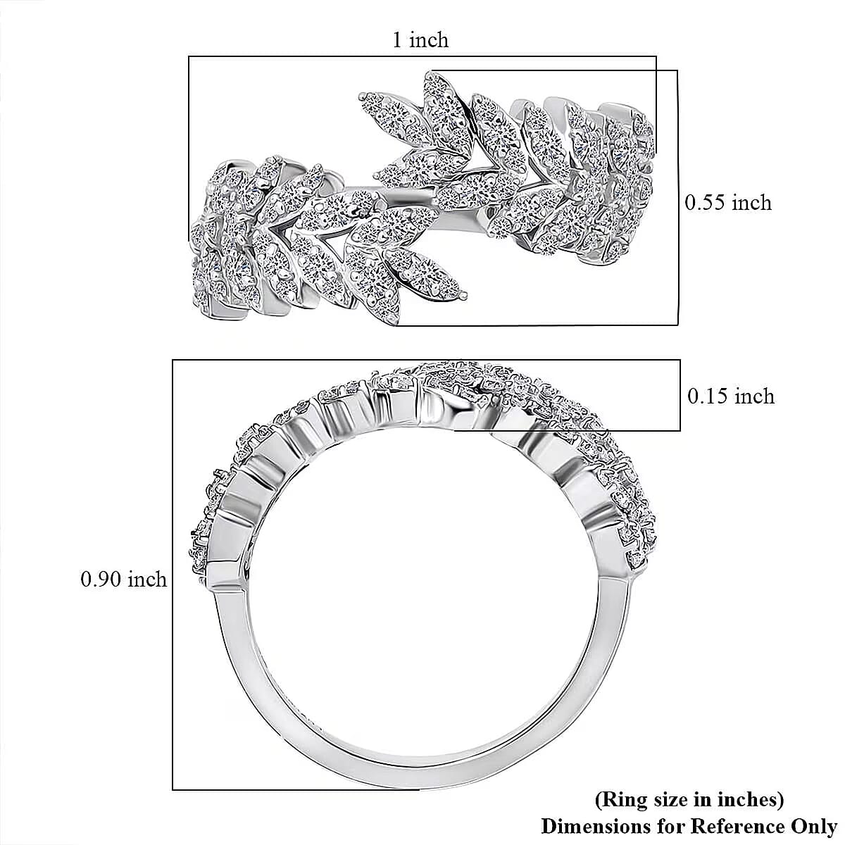 Luxuriant Lab Grown Diamond G-H SI 1.00 ctw Whispering Leaves Ring in Rhodium Over Sterling Silver (Size 7.0) image number 6