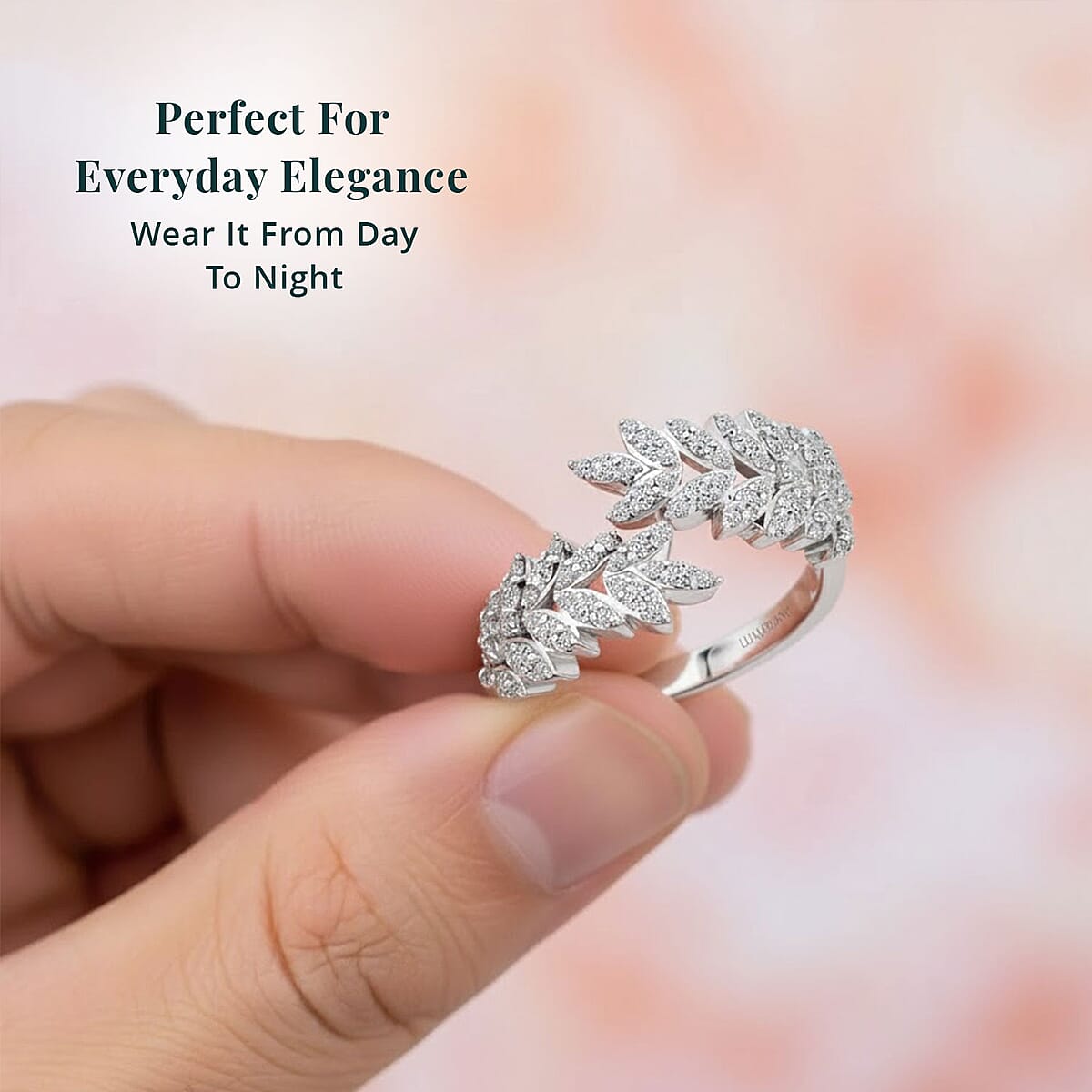 Luxuriant Lab Grown Diamond G-H SI 1.00 ctw Whispering Leaves Ring in Rhodium Over Sterling Silver (Size 8.0) image number 5