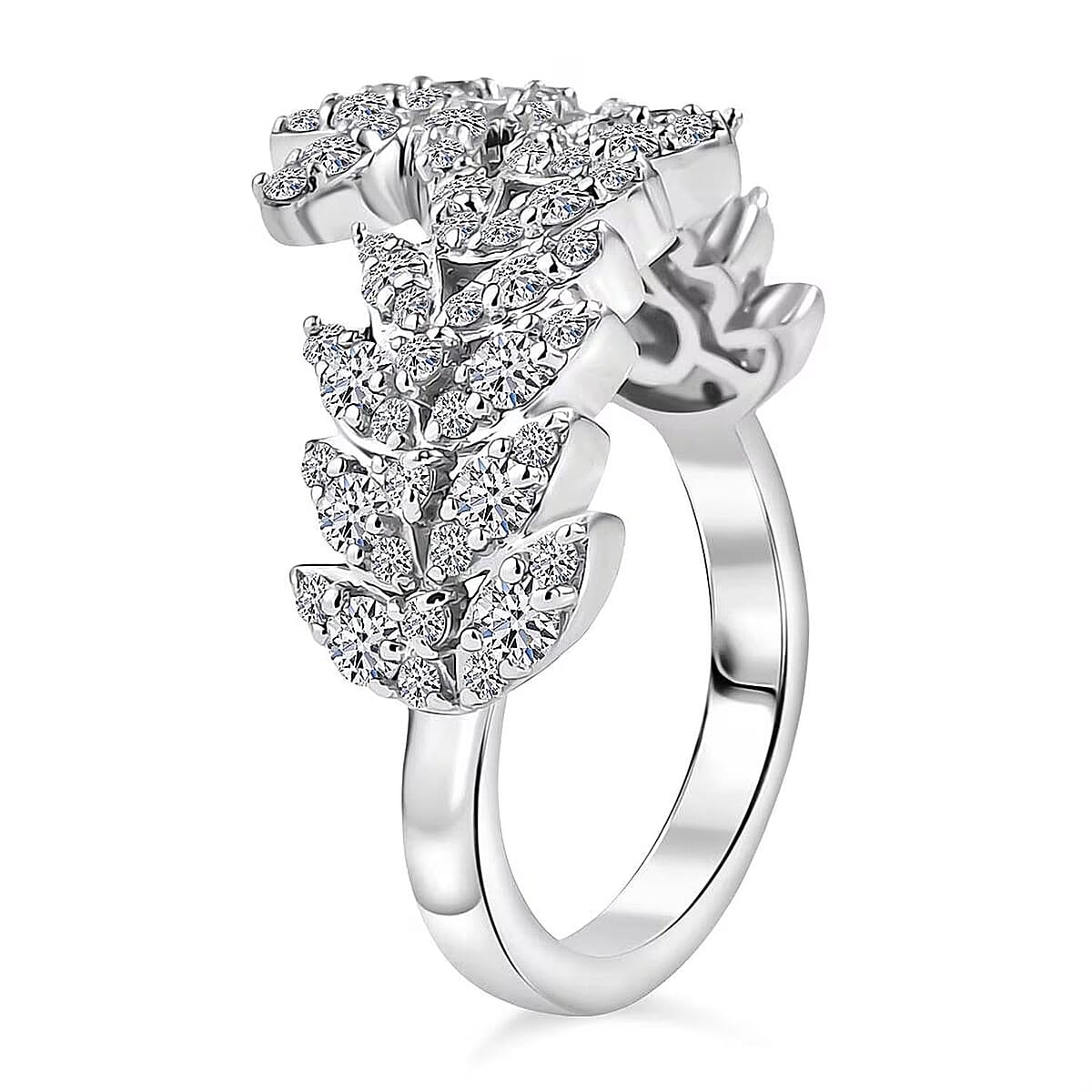 Luxuriant Lab Grown Diamond G-H SI 1.00 ctw Whispering Leaves Ring in Rhodium Over Sterling Silver (Size 8.0) image number 7