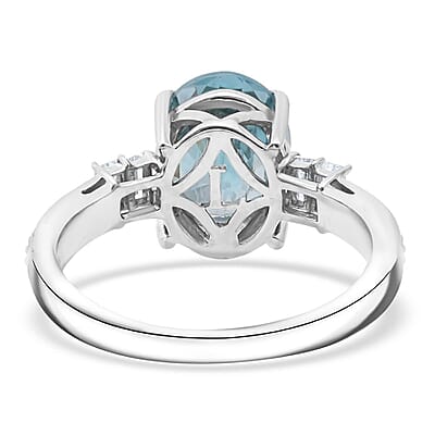 AAA Cambodian Blue Zircon and G-H SI Luxuriant Lab Grown Diamond 4.50 ctw Ring in 10K White Gold (Size 10.0)
