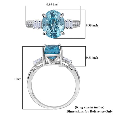 AAA Cambodian Blue Zircon and G-H SI Luxuriant Lab Grown Diamond 4.50 ctw Ring in 10K White Gold (Size 10.0)