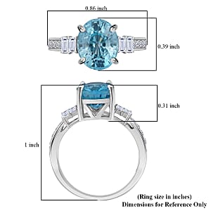 AAA Cambodian Blue Zircon and G-H SI Luxuriant Lab Grown Diamond 4.50 ctw Ring in 10K White Gold (Size 9.0)