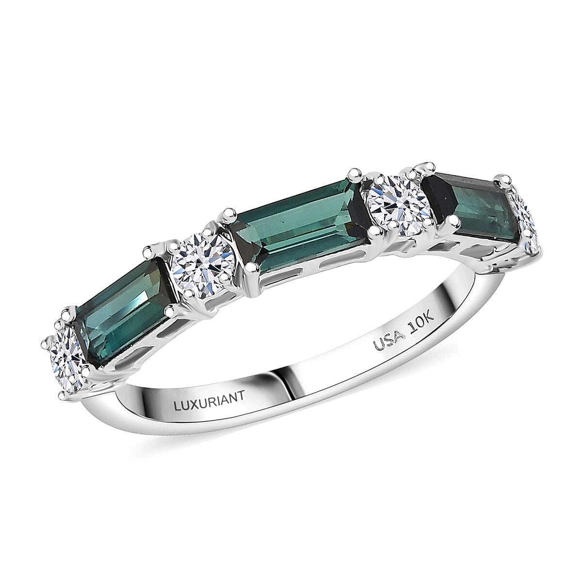 Certified & Appraised Premium Pirineu Lagoon Tourmaline and Luxuriant Diamond G-H SI 1.50 ctw Ring in 10K White Gold (Size 10.0) image number 0