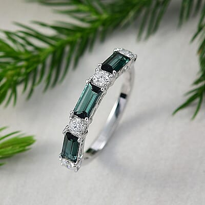 Certified & Appraised Premium Pirineu Lagoon Tourmaline and Luxuriant Diamond G-H SI 1.50 ctw Ring in 10K White Gold (Size 11.0)
