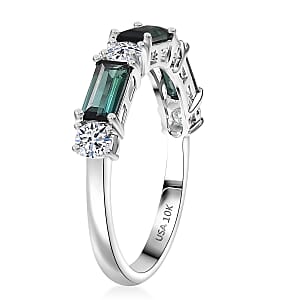 Certified & Appraised Premium Pirineu Lagoon Tourmaline and Luxuriant Diamond G-H SI 1.50 ctw Ring in 10K White Gold (Size 7.0)