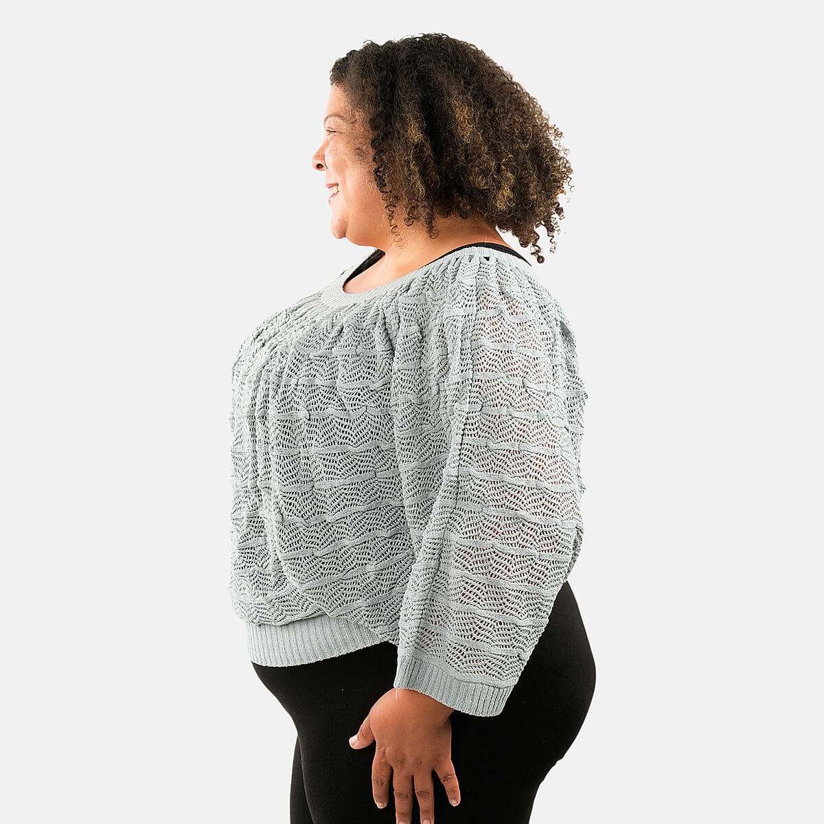 BCBG Gray Convertible Open Knit Blouse - L image number 2