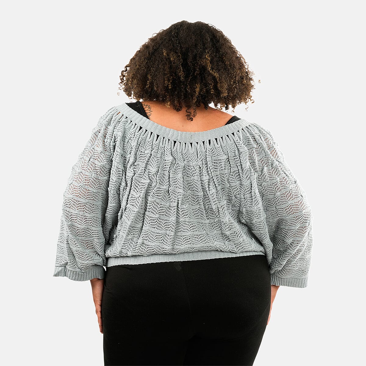 BCBG Gray Convertible Open Knit Blouse - S image number 2