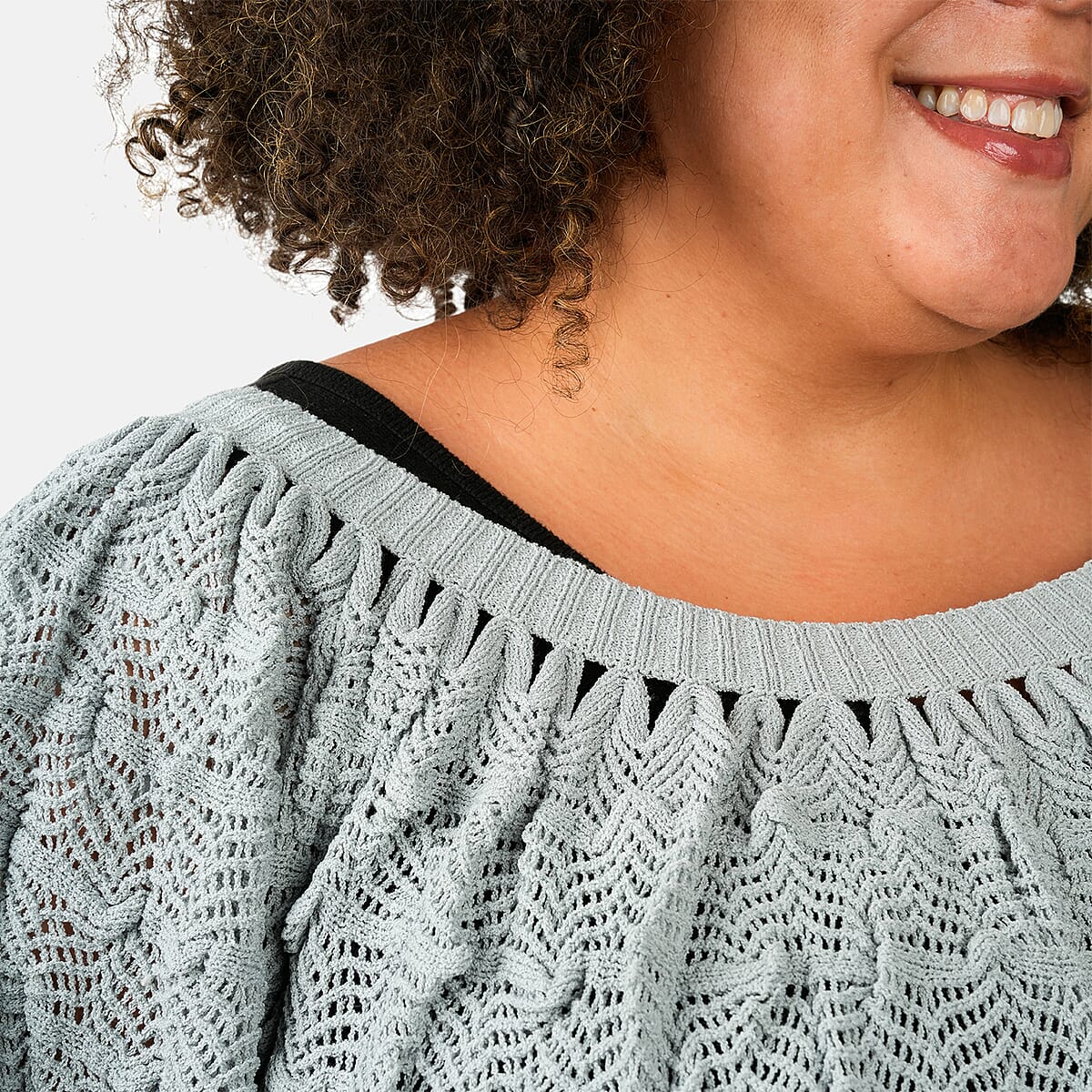 BCBG Gray Convertible Open Knit Blouse - XL image number 3