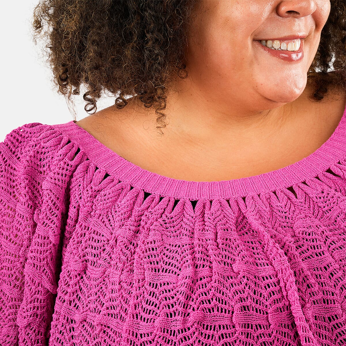 BCBG Pink Convertible Open Knit Blouse - L image number 3