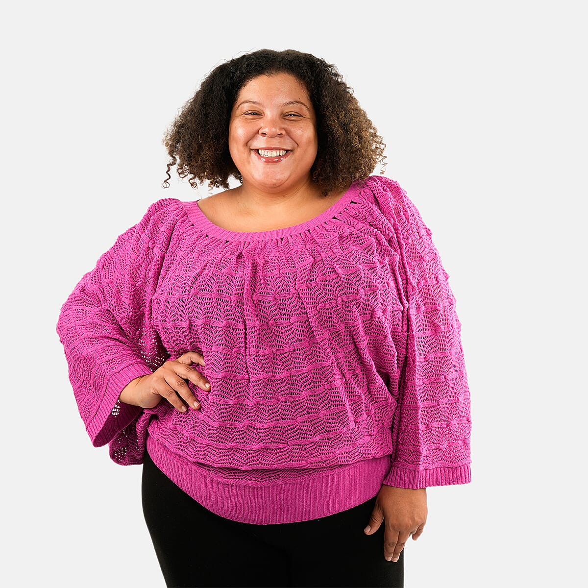 BCBG Pink Convertible Open Knit Blouse - M image number 0