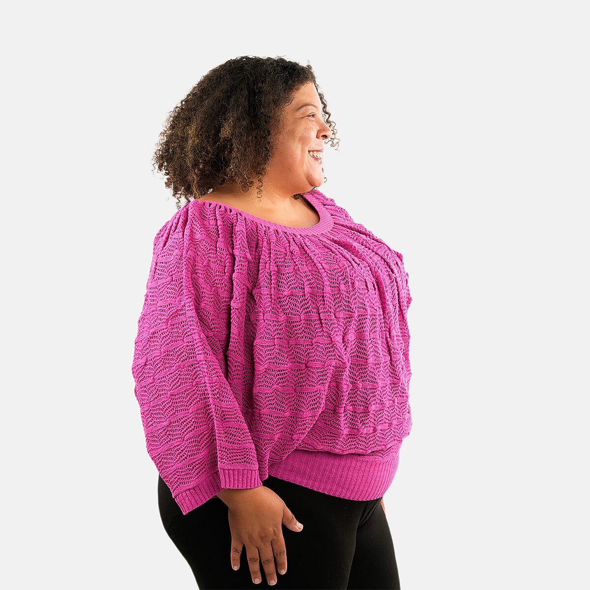 BCBG Pink Convertible Open Knit Blouse - M image number 2
