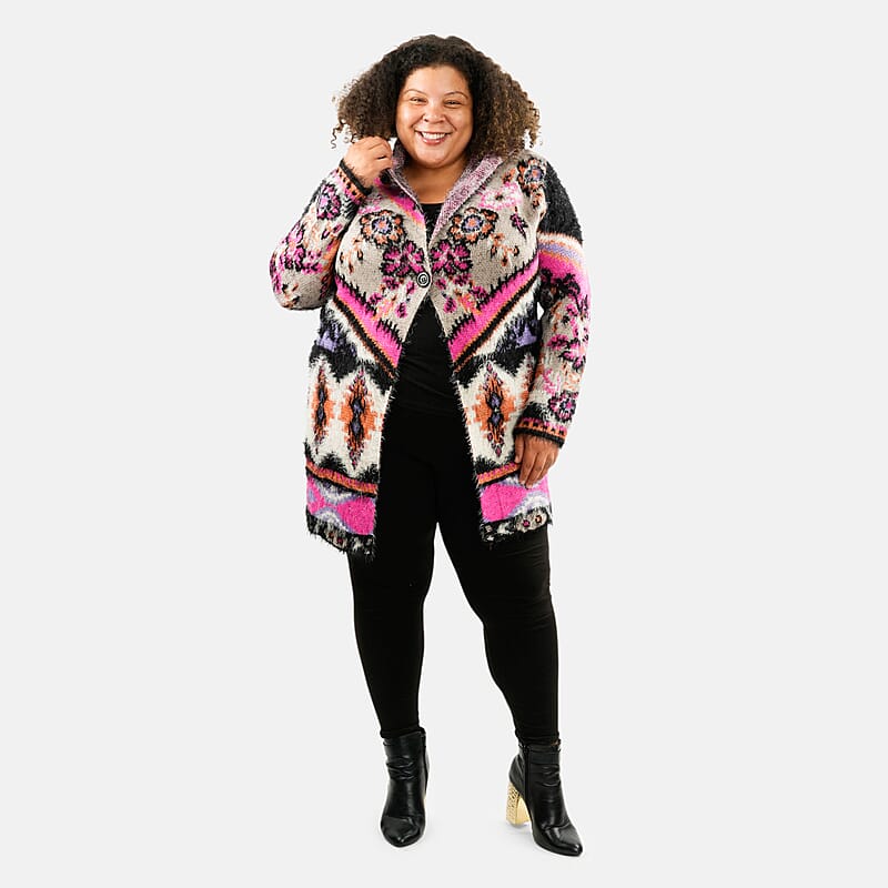 VERTIGO Pink Western Floral Knit Cardigan L