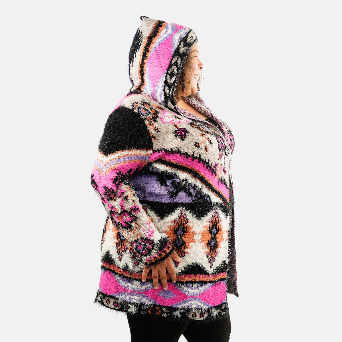 VERTIGO Pink Western Floral Knit Cardigan L image number 2