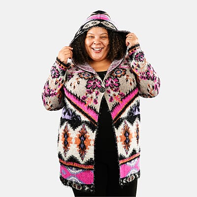 VERTIGO Pink Western Floral Knit Cardigan L