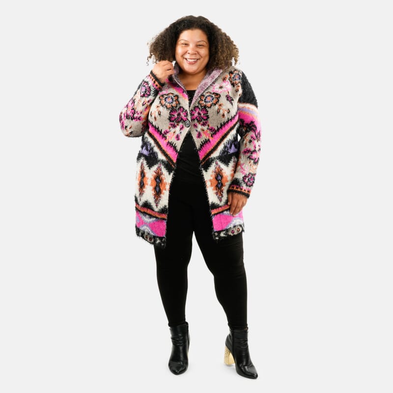VERTIGO Pink Western Floral Knit Cardigan M