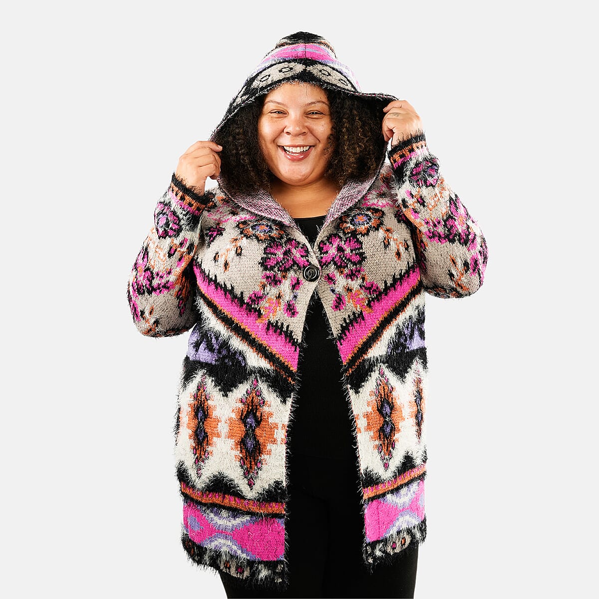 VERTIGO Pink Western Floral Knit Cardigan M image number 3