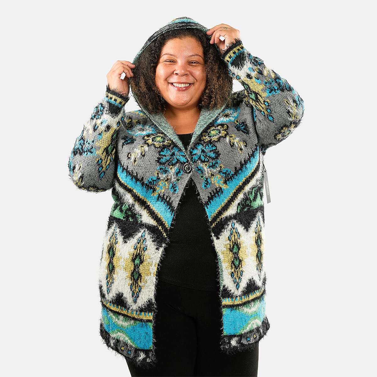 VERTIGO Blue Western Floral Knit Cardigan L image number 4