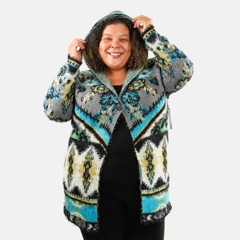VERTIGO Blue Western Floral Knit Cardigan L