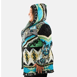 VERTIGO Blue Western Floral Knit Cardigan M