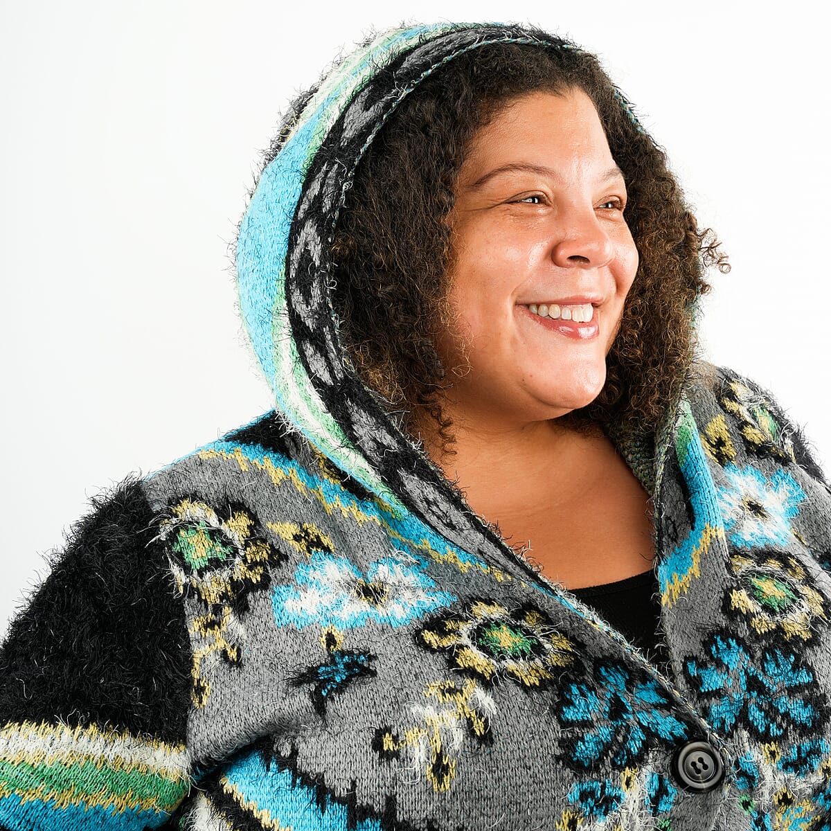 VERTIGO Blue Western Floral Knit Cardigan M image number 4