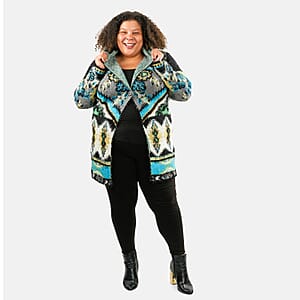 VERTIGO Blue Western Floral Knit Cardigan S