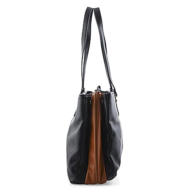 Closeout Loume Black Faux Leather Logo Tote Bag (16x6.6x11)