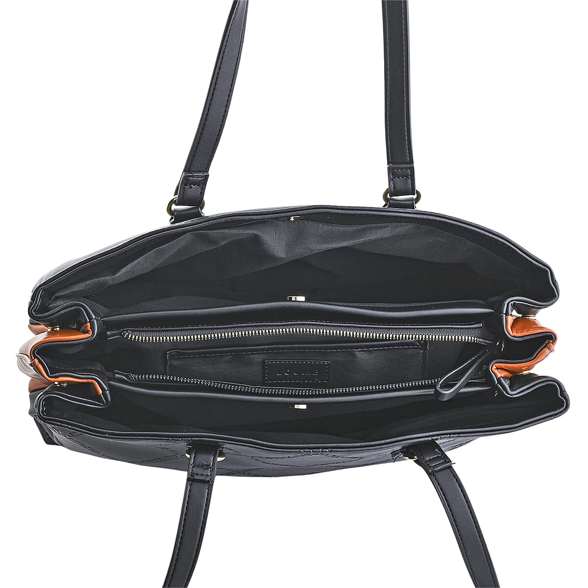 Closeout Loume Black Faux Leather Logo Tote Bag (16x6.6x11) image number 5