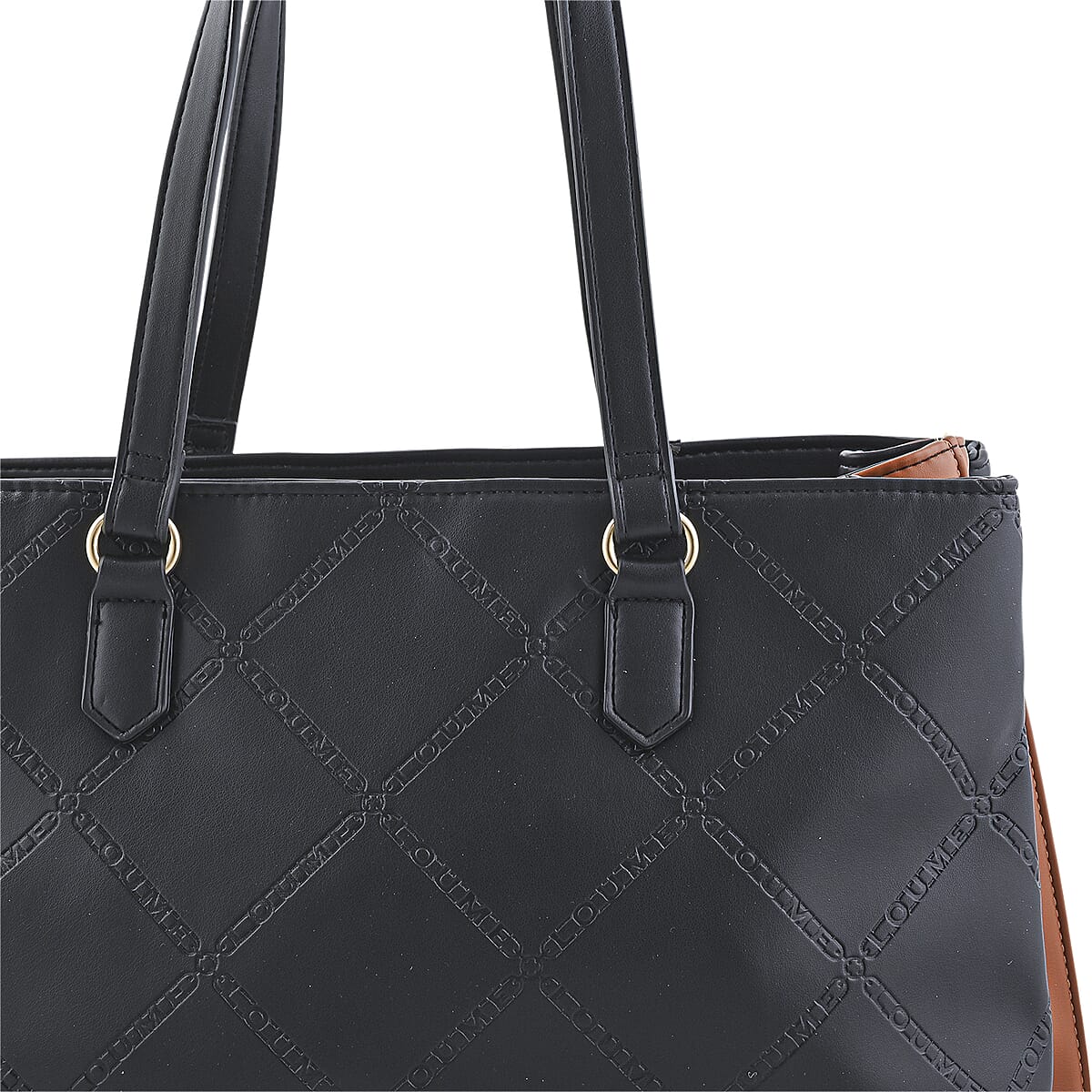 Closeout Loume Black Faux Leather Logo Tote Bag (16x6.6x11) image number 6