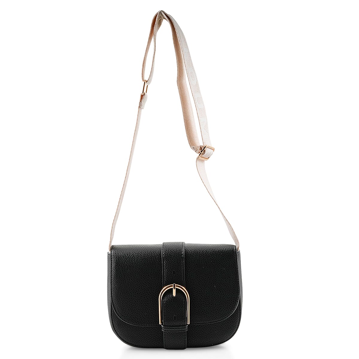 Closeout Loume Black Faux Leather Saddle Crossbody Bag image number 0