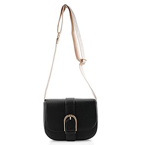 Closeout Loume Black Faux Leather Saddle Crossbody Bag