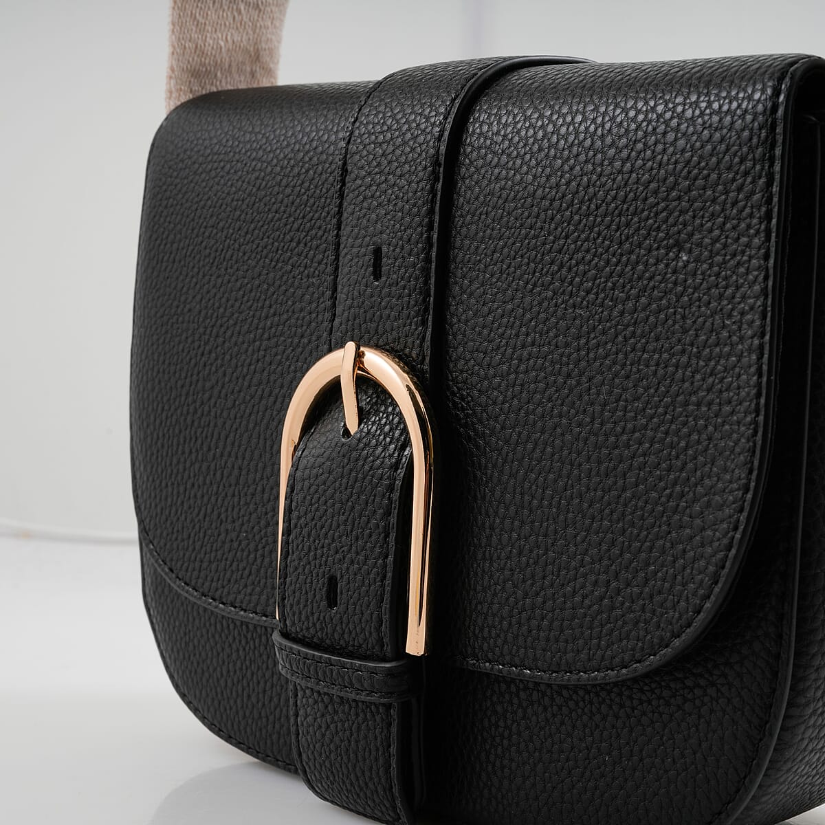 Closeout Loume Black Faux Leather Saddle Crossbody Bag image number 1