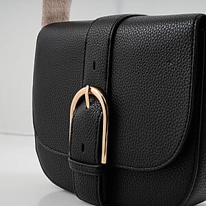 Closeout Loume Black Faux Leather Saddle Crossbody Bag