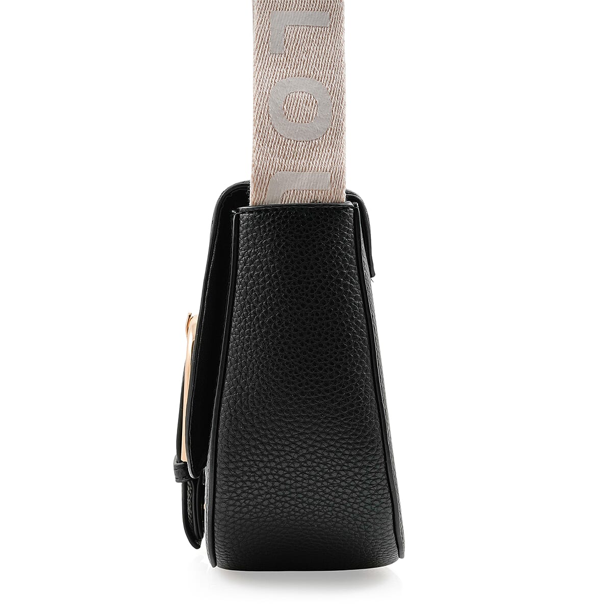 Closeout Loume Black Faux Leather Saddle Crossbody Bag image number 3