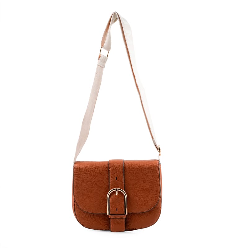 Closeout Loume Cognac Faux Leather Saddle Crossbody Bag