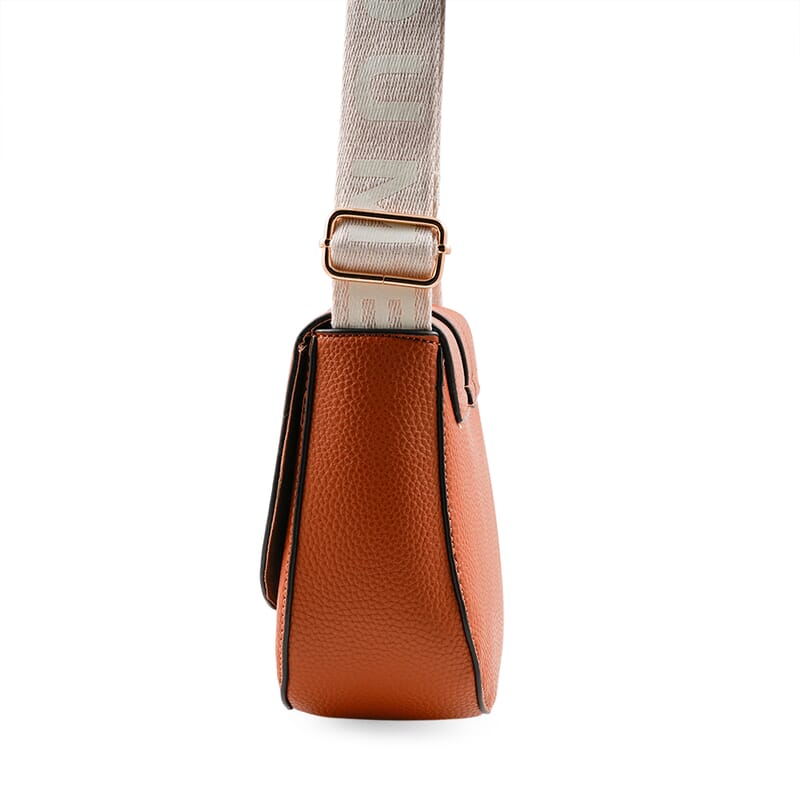 Closeout Loume Cognac Faux Leather Saddle Crossbody Bag