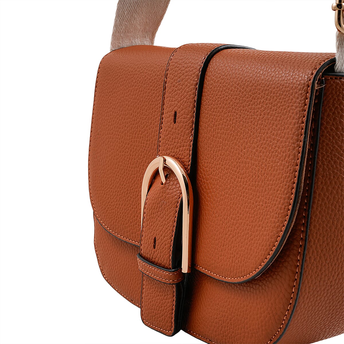 Closeout Loume Cognac Faux Leather Saddle Crossbody Bag image number 4