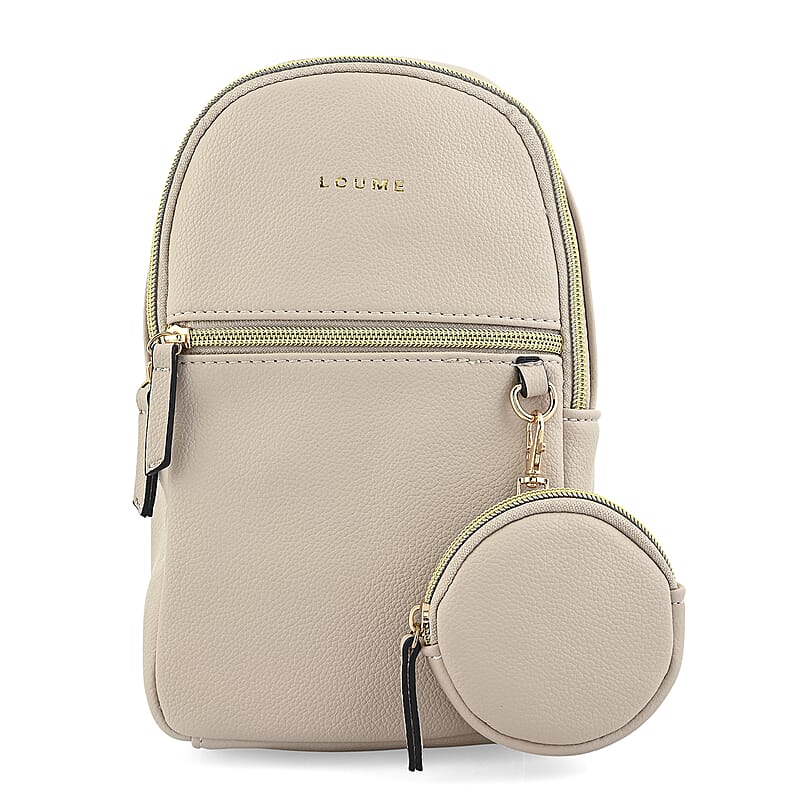 Closeout Loume Taupe Sling Bag with Detachable Pouch
